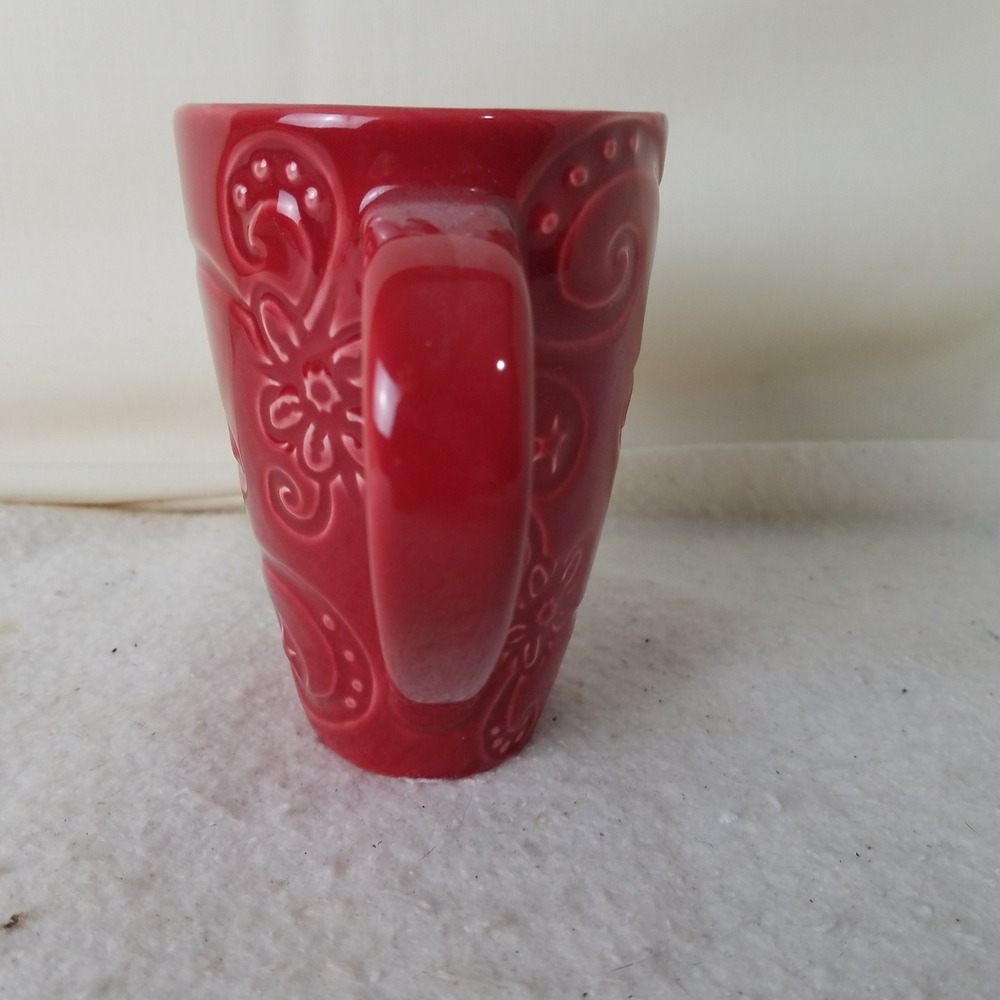 Red Embossed Floral Starbucks Coffee Mug Tea Cup Flower Star‎ Accents bone china - Picture 2 of 9